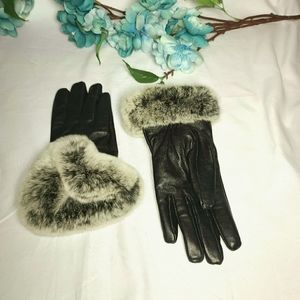 Leather Gloves with Rabbit Fur Trim Size Small